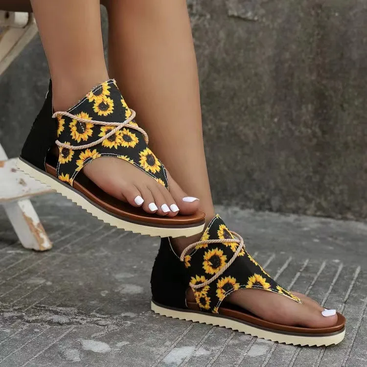 🌸 Women's Flip-toe Printed Flat Sandals With Back Zipper 🌸