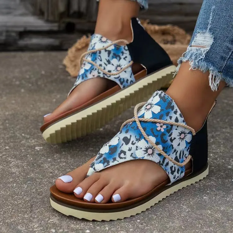 🌸 Women's Flip-toe Printed Flat Sandals With Back Zipper 🌸