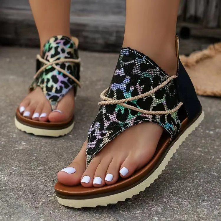 🌸 Women's Flip-toe Printed Flat Sandals With Back Zipper 🌸