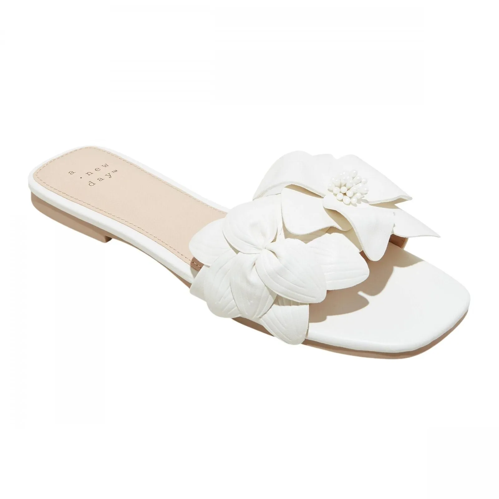 A New Day Womens Alyssa Floral Slide Sandals 89530060 White 7M