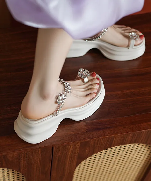 Apricot Flip Flops Platform Stylish Splicing Zircon Slide Sandals AA026