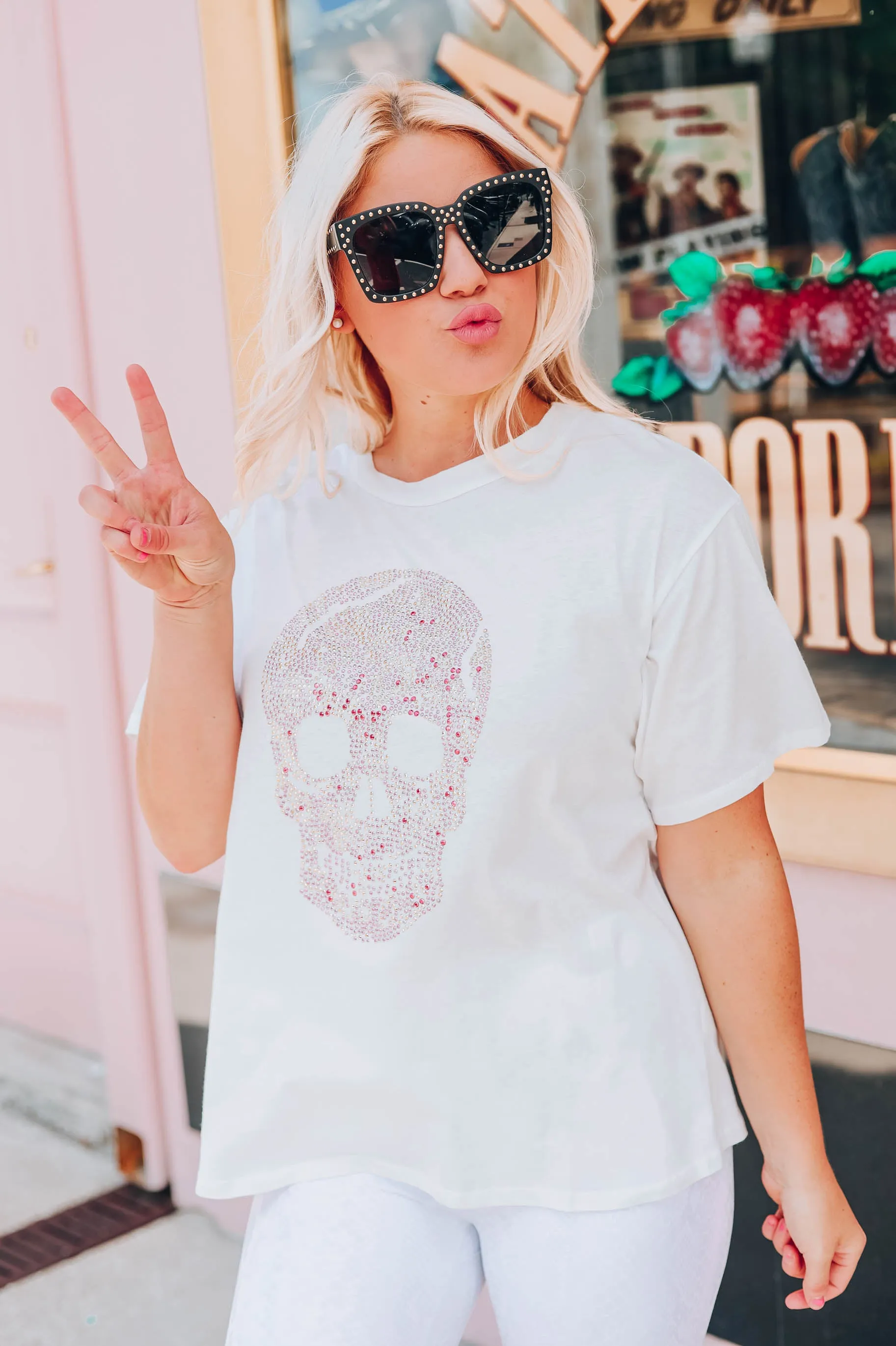 Artsy Studded Skull Tee - White