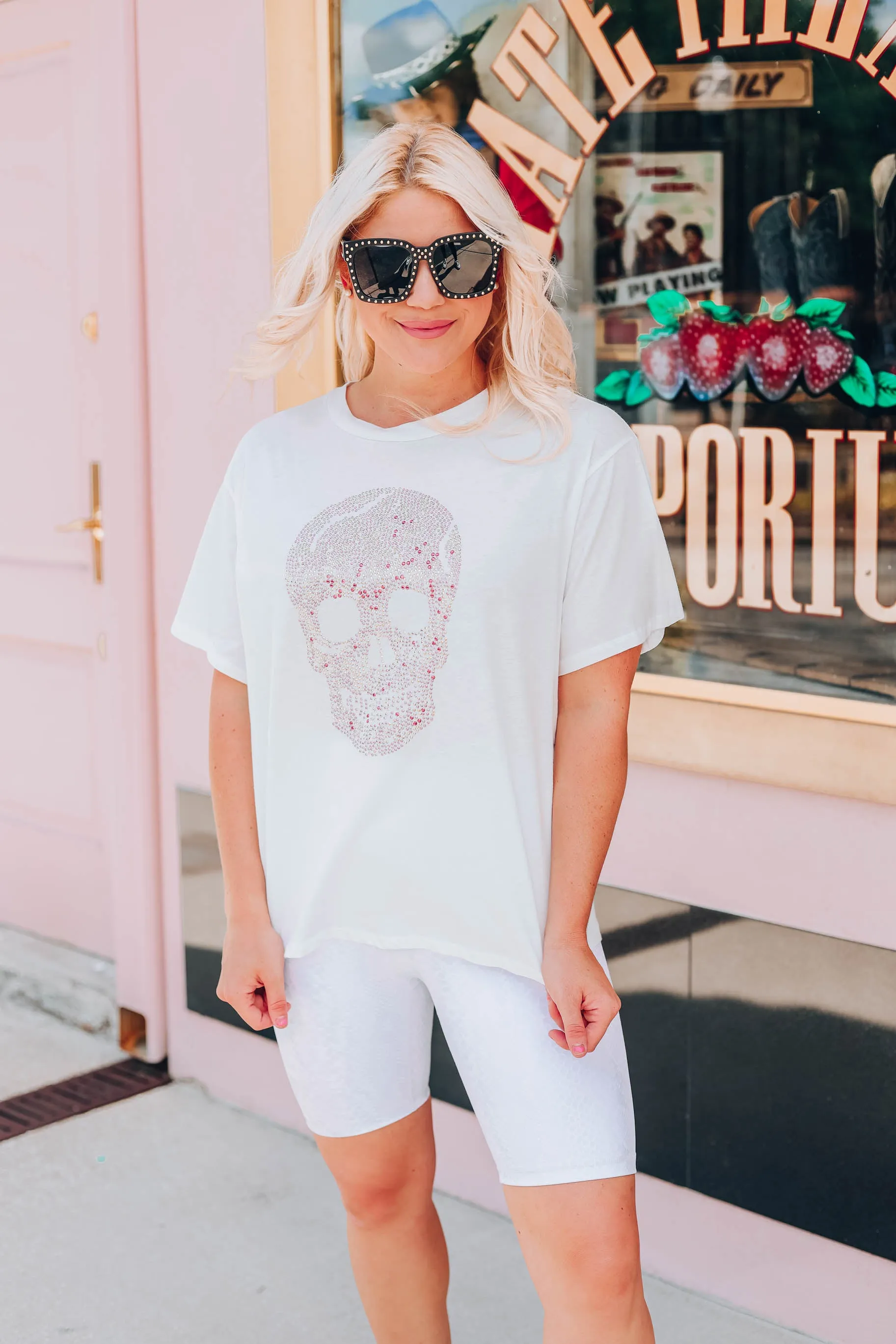 Artsy Studded Skull Tee - White