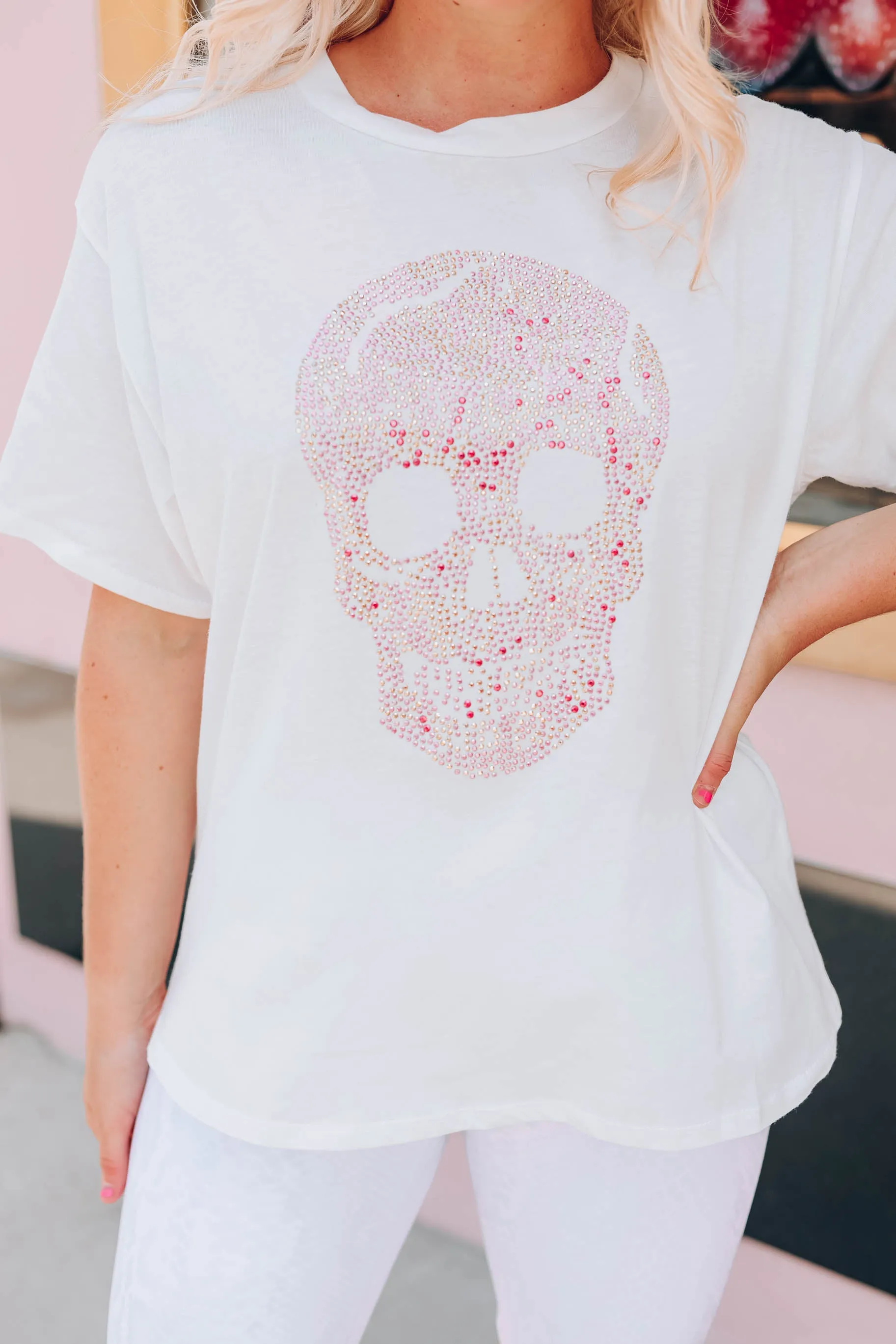 Artsy Studded Skull Tee - White