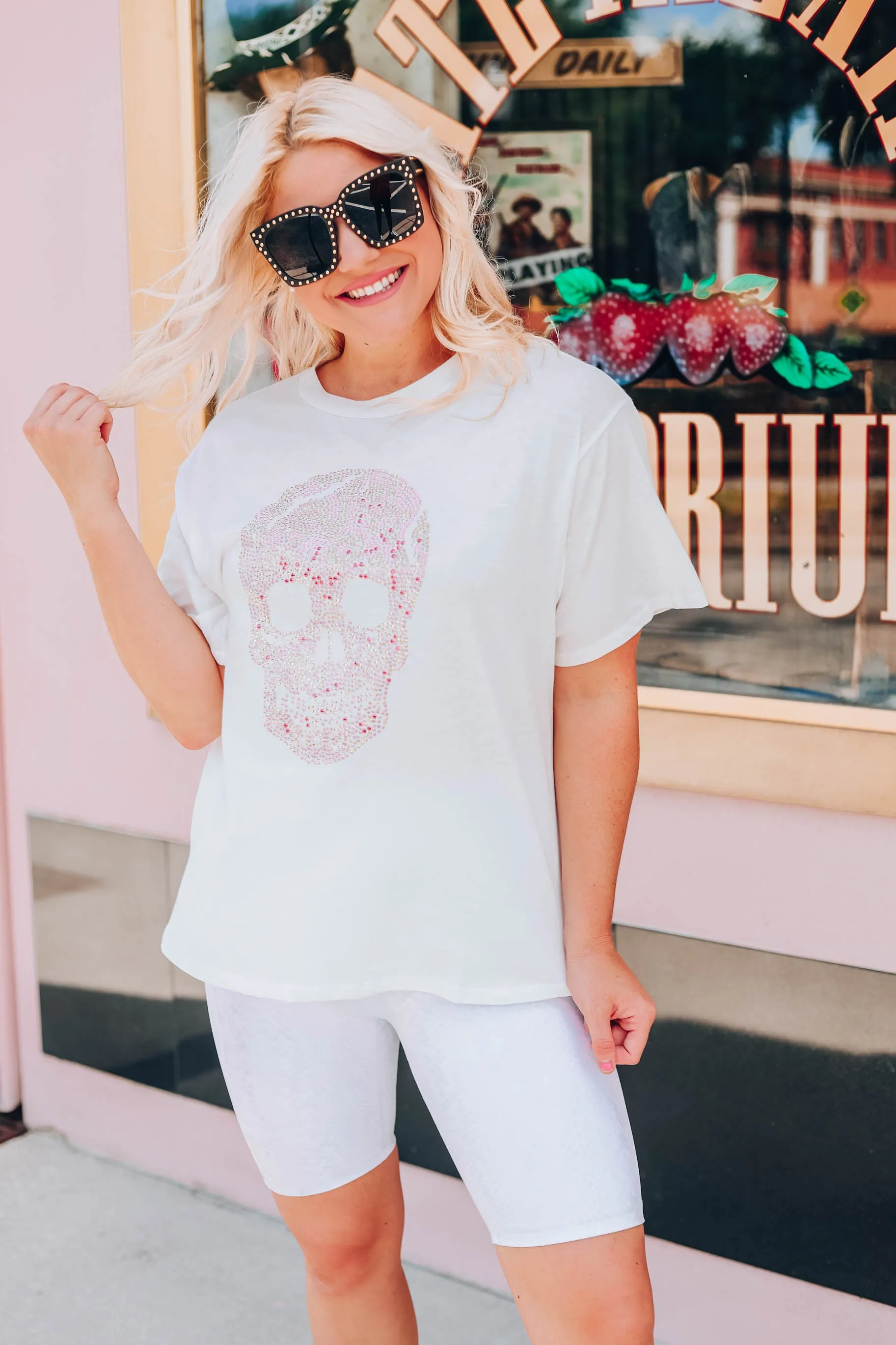 Artsy Studded Skull Tee - White