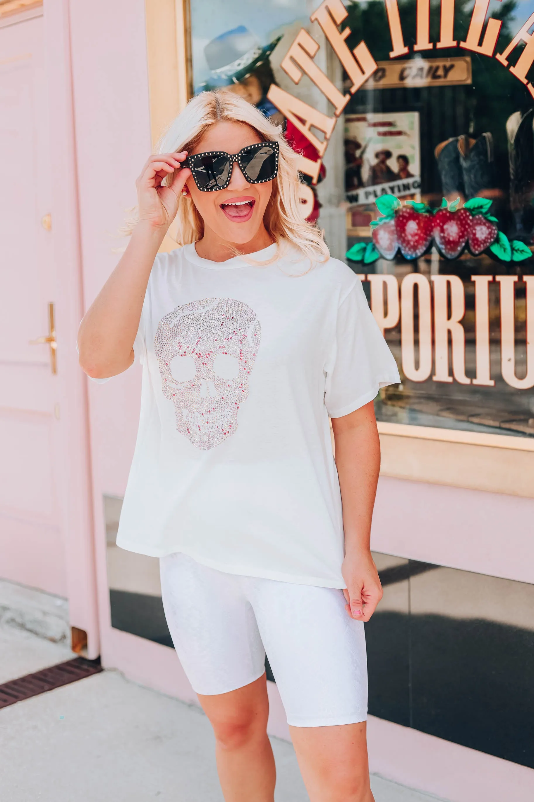 Artsy Studded Skull Tee - White