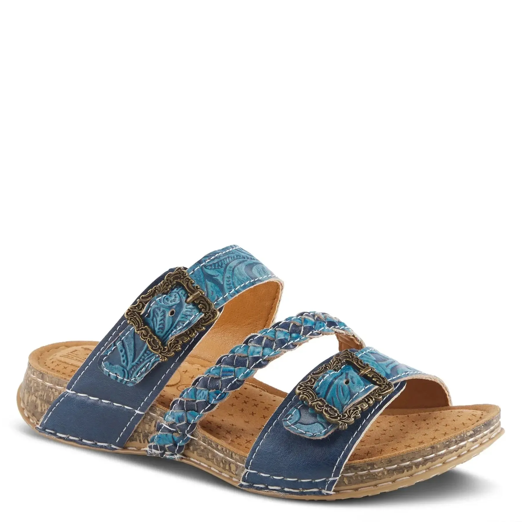 ASTRA SLIDE SANDALS L'ARTISTE - BLUE LEATHER