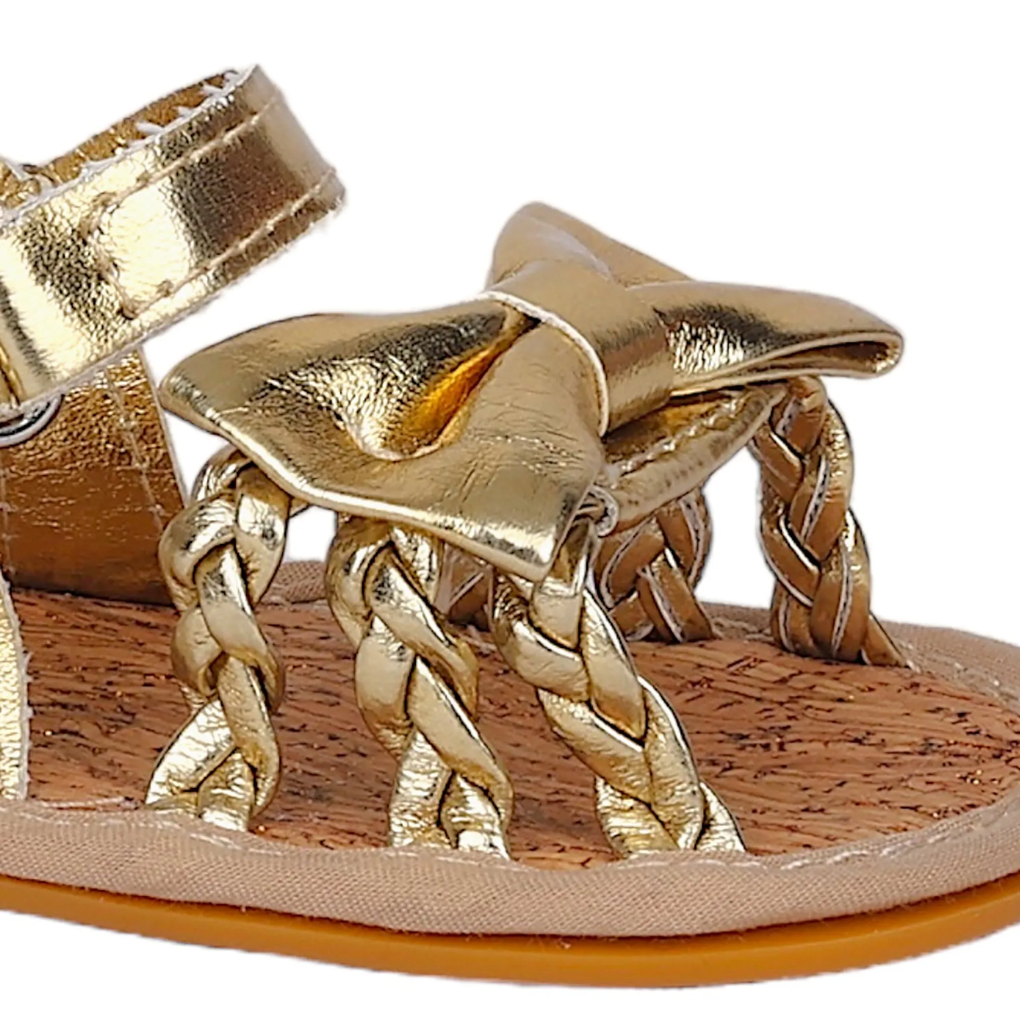 Baby Moo Partywear Patent Leather Bow Velcro Strap Anti-Skid Sandals - Gold, Metallic