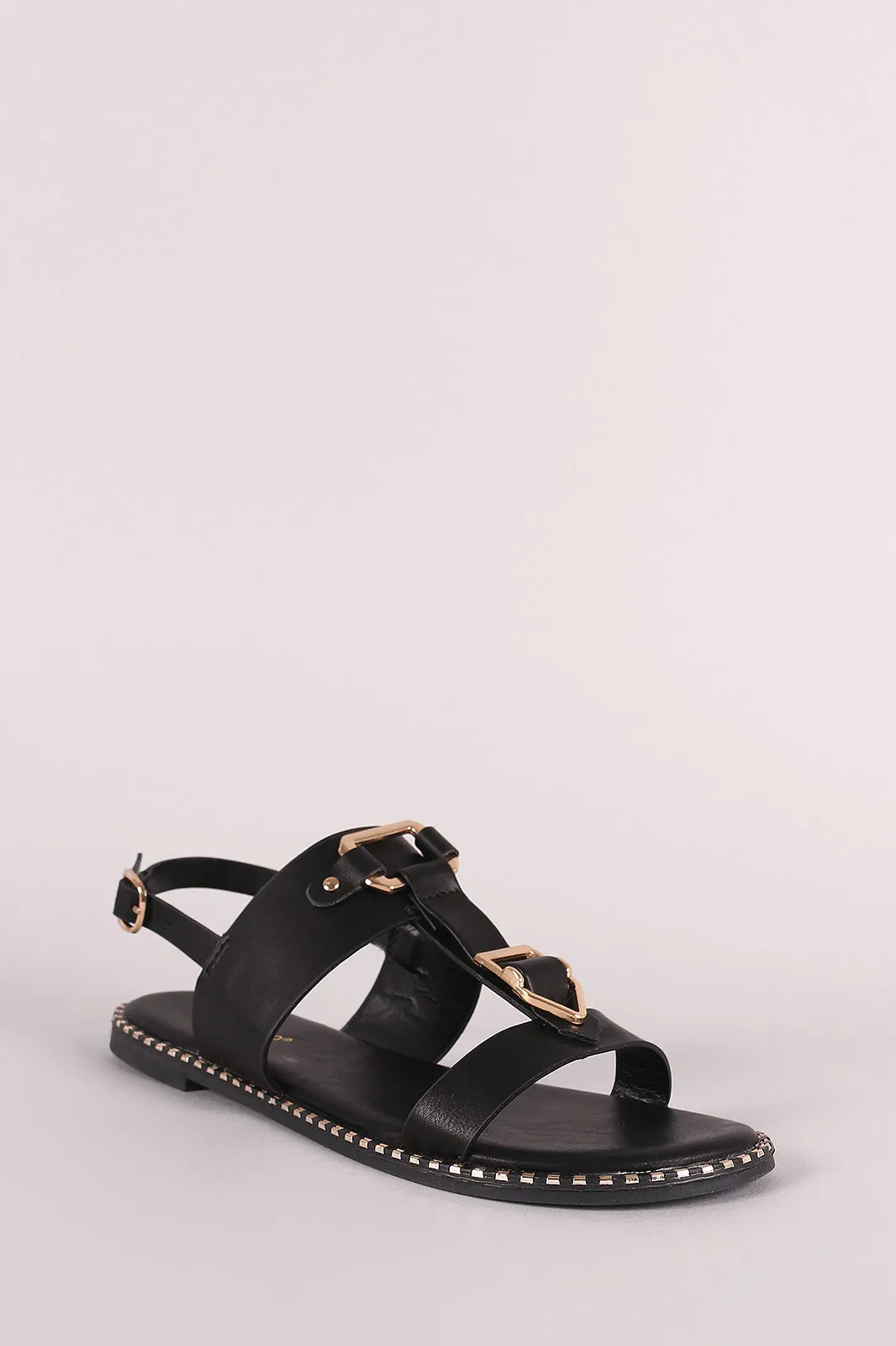 Bamboo Hardware H-Strap Metallic Accent Slingback Flat Sandal