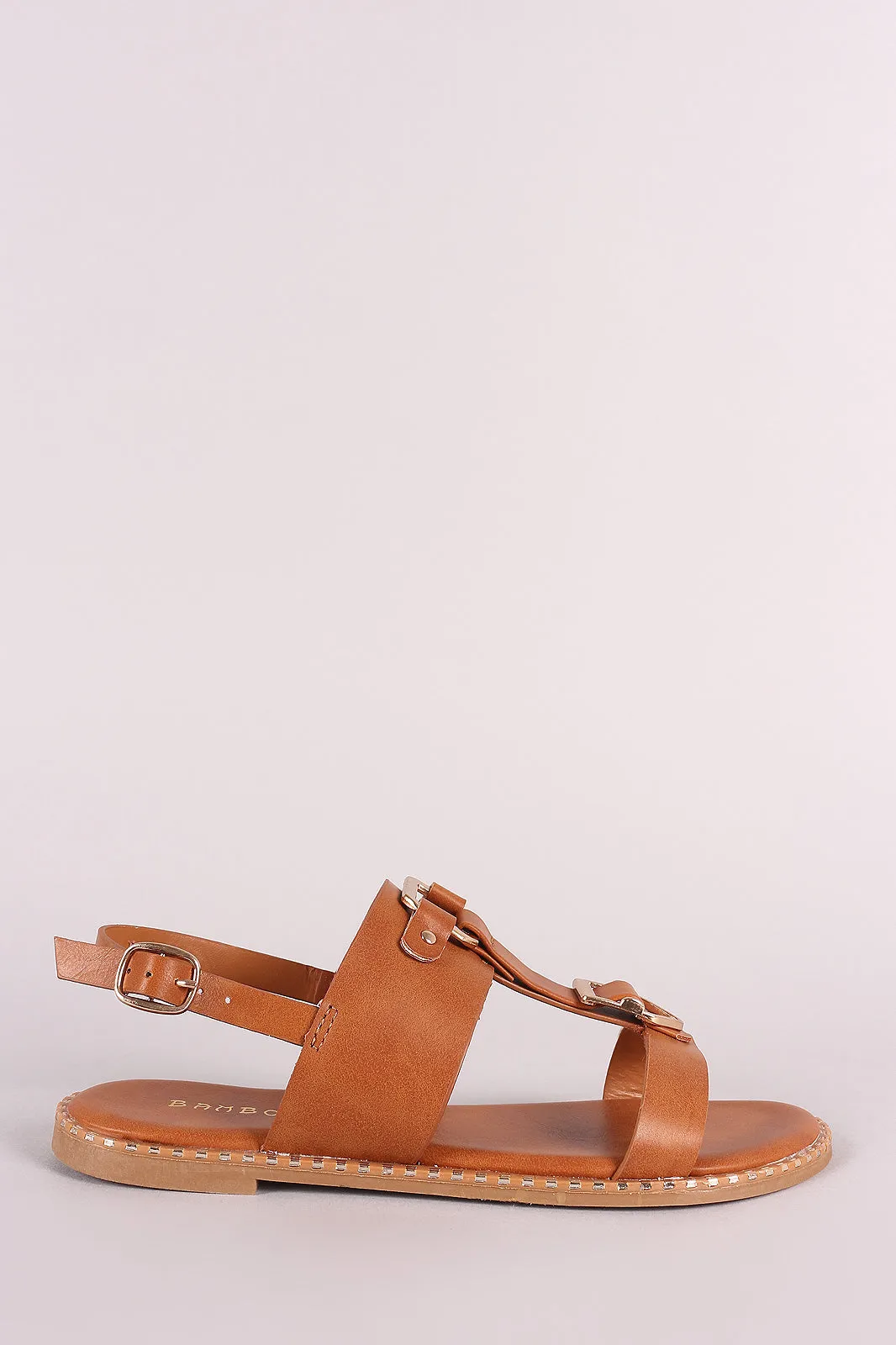 Bamboo Hardware H-Strap Metallic Accent Slingback Flat Sandal