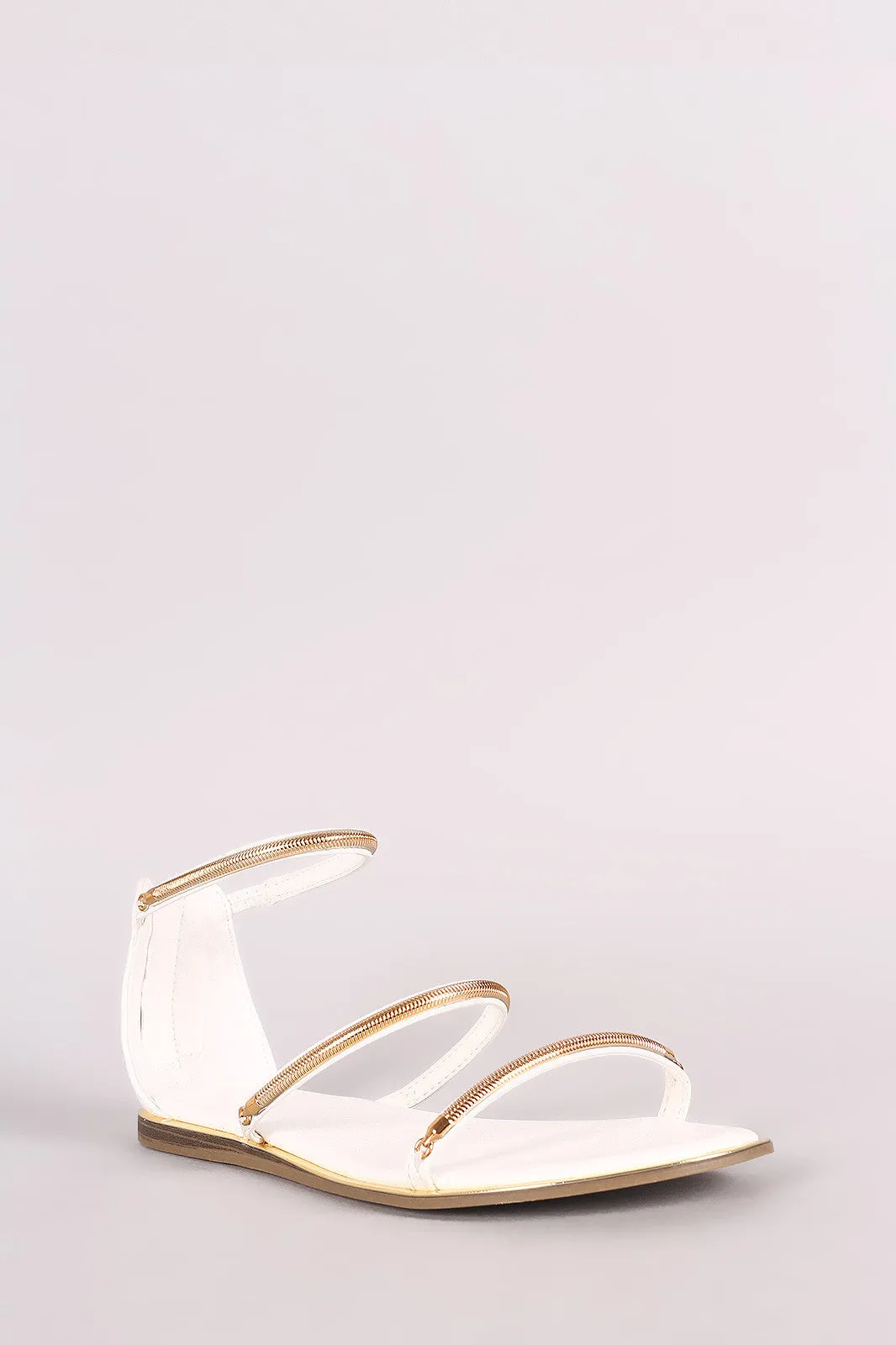 Bamboo Metallic Accent Triple Straps Flat Sandal