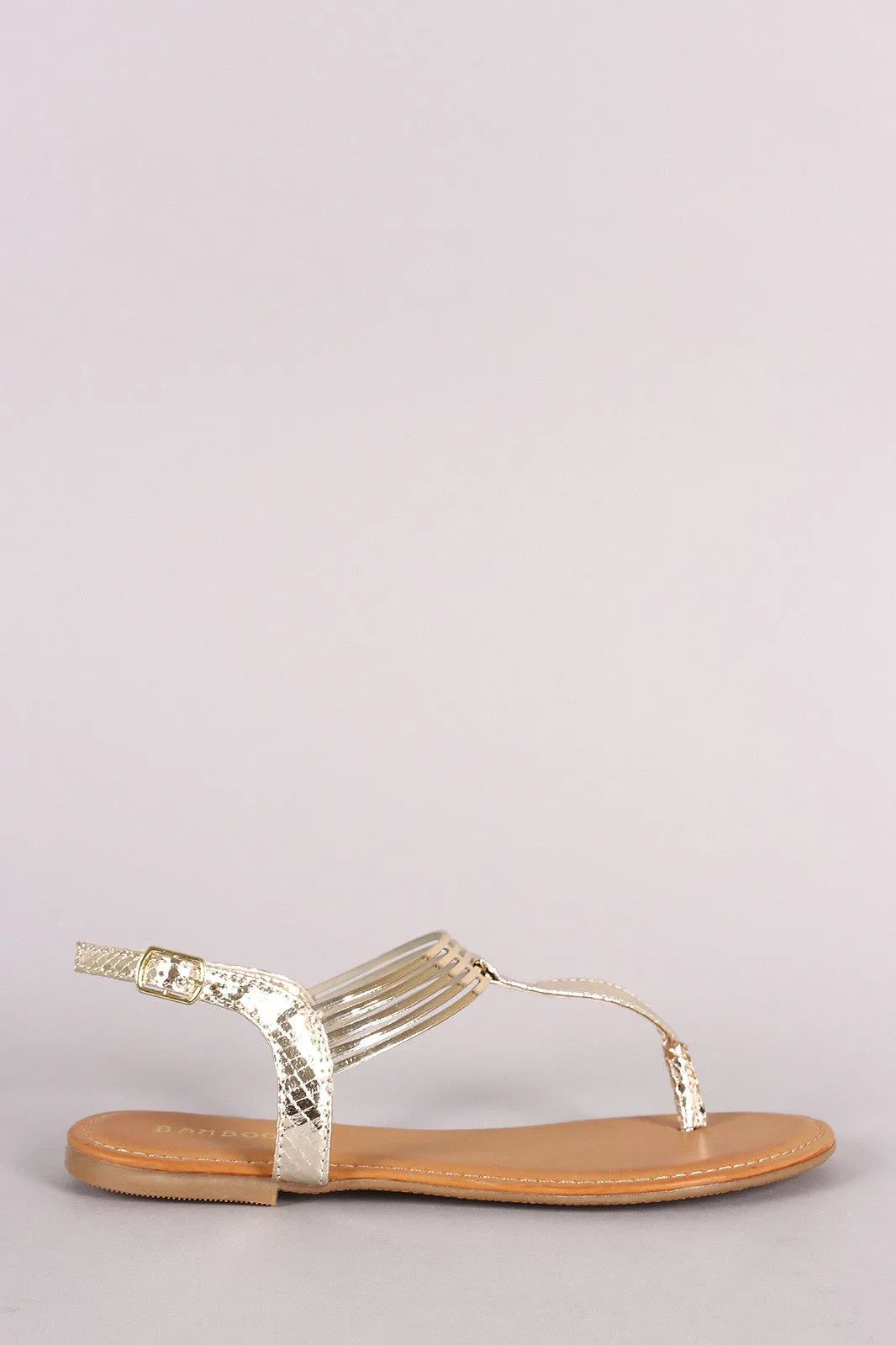 Bamboo Metallic T Strap Cuff Flat Sandal