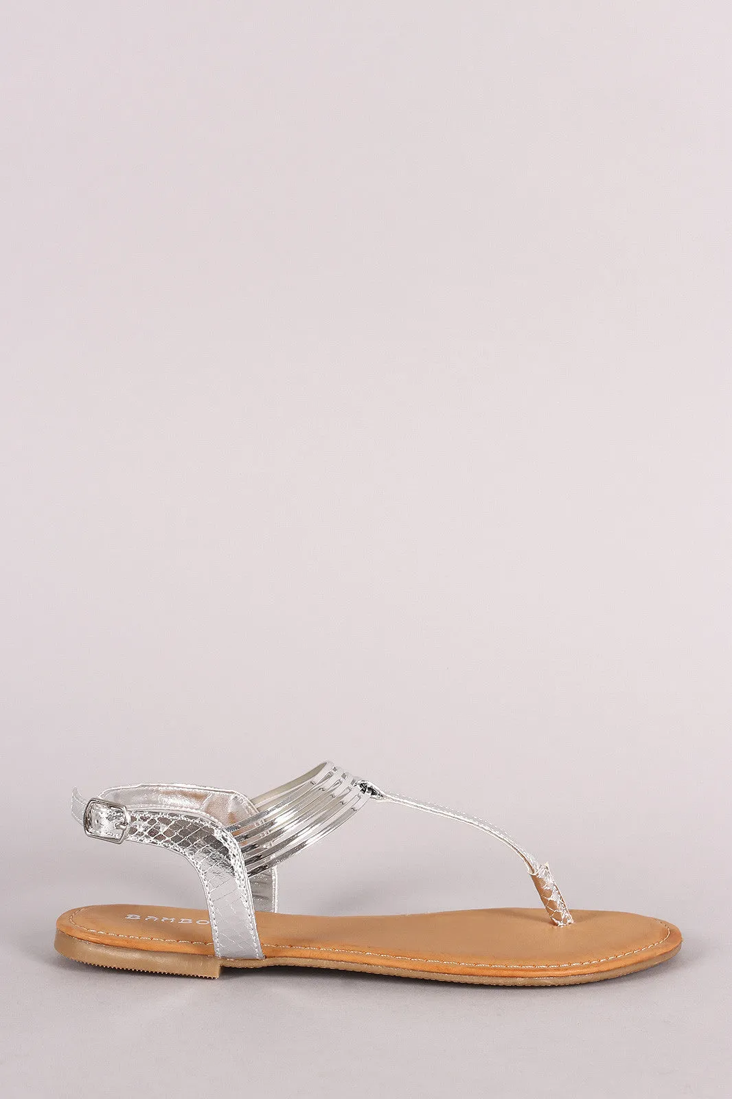 Bamboo Metallic T Strap Cuff Flat Sandal