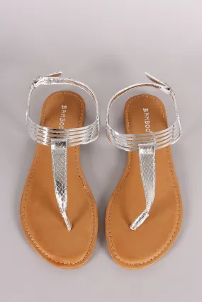 Bamboo Metallic T Strap Cuff Flat Sandal