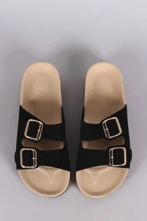 Bamboo Nubuck Open Toe Buckled Cork Footbed Slide Sandal