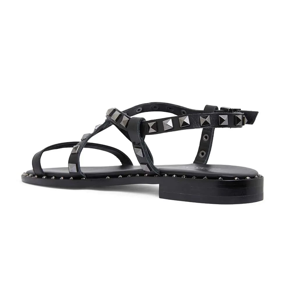 Berry Sandal in Black On Black Leather