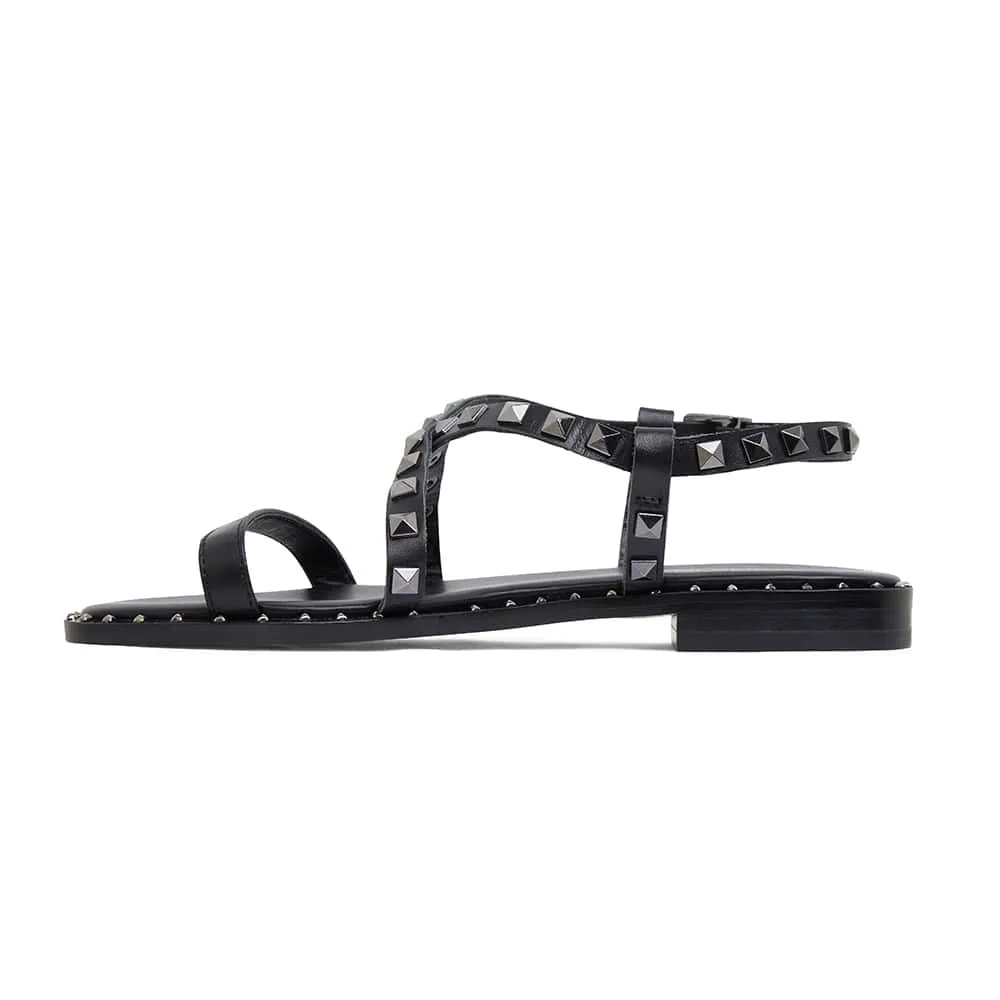 Berry Sandal in Black On Black Leather