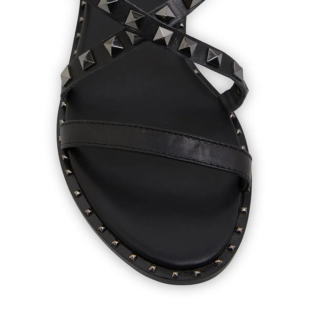 Berry Sandal in Black On Black Leather