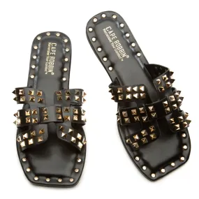 Black Chic Stylish Studded Flat Summer Sandals