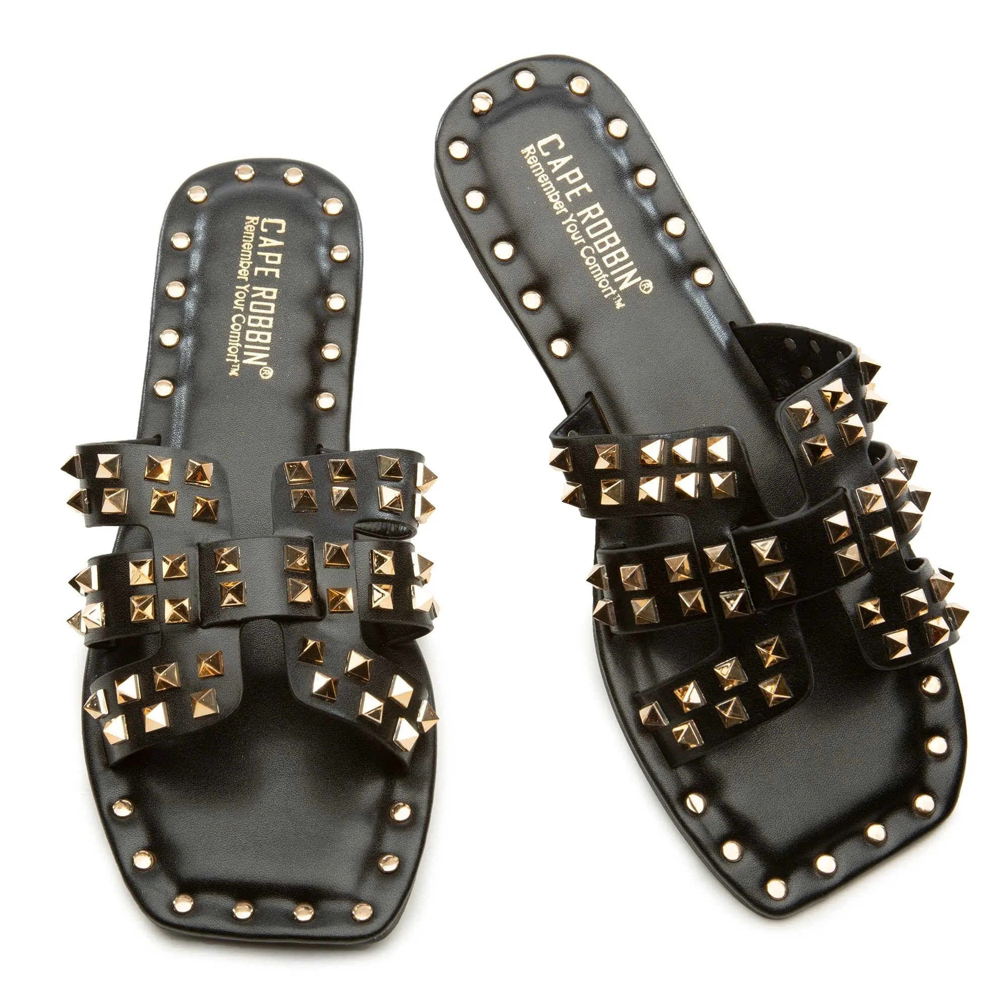 Black Chic Stylish Studded Flat Summer Sandals