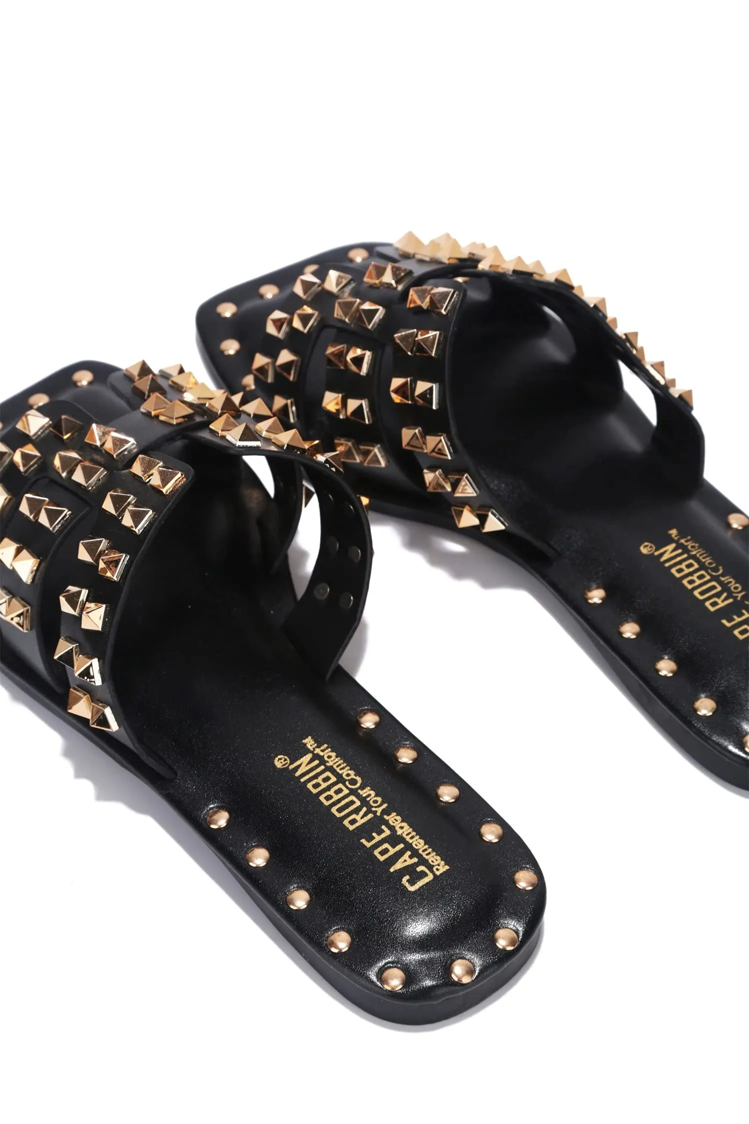 Black Chic Stylish Studded Flat Summer Sandals