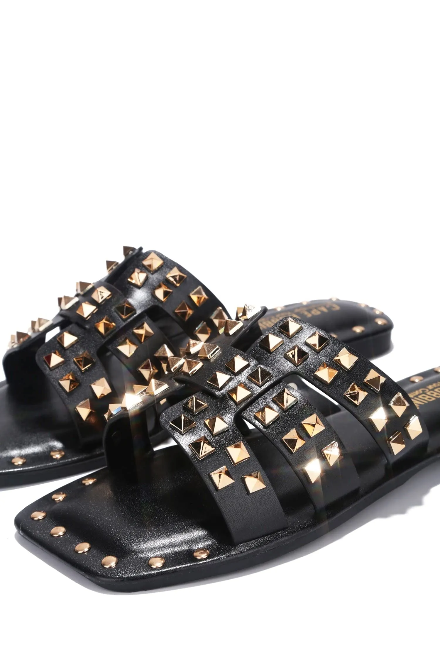 Black Chic Stylish Studded Flat Summer Sandals