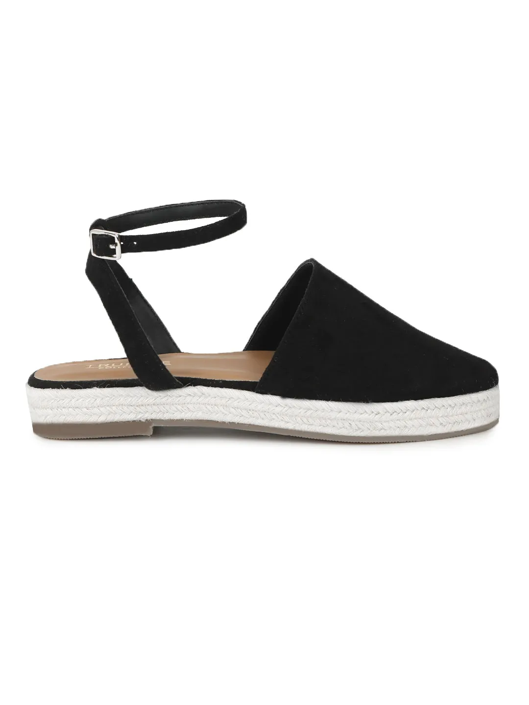 Black Micro Flat Espadrille Sandals