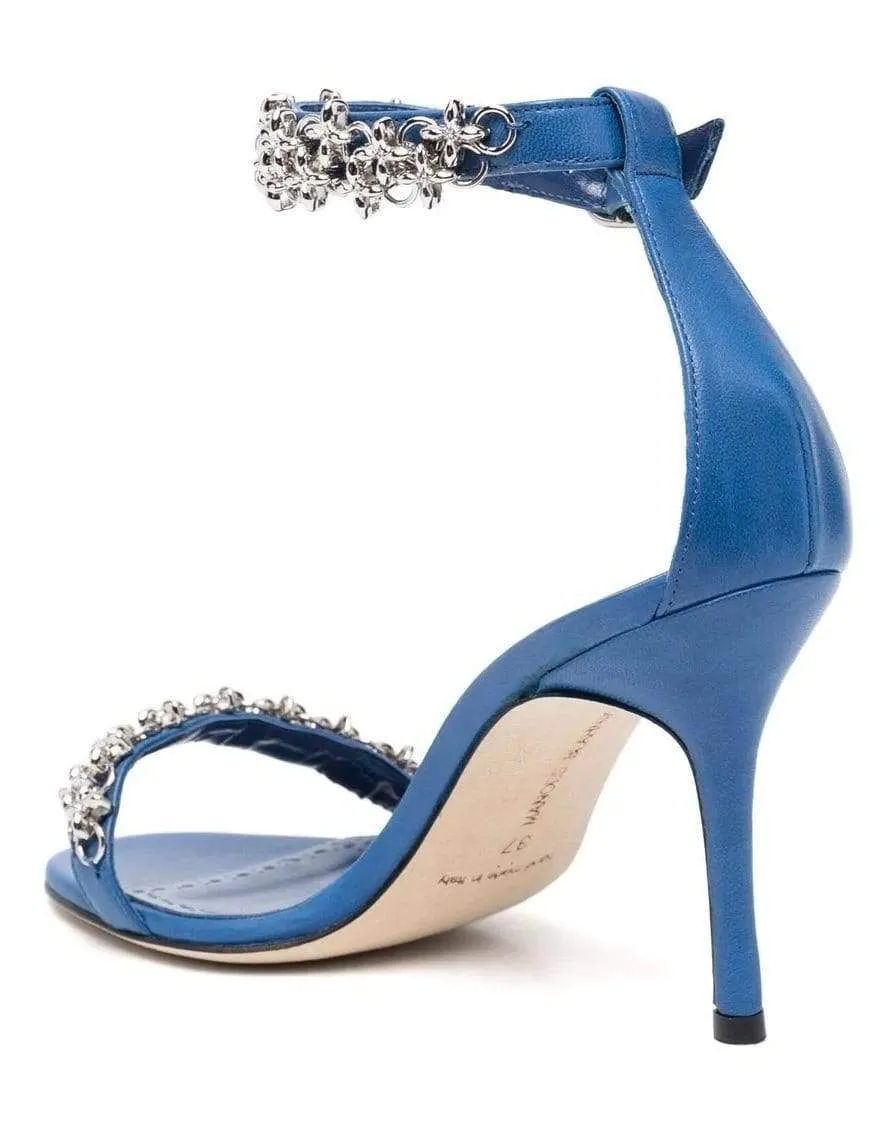 Blue Rekik Leather Chain Ankle-Strap Sandals