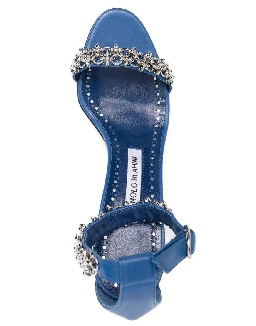 Blue Rekik Leather Chain Ankle-Strap Sandals