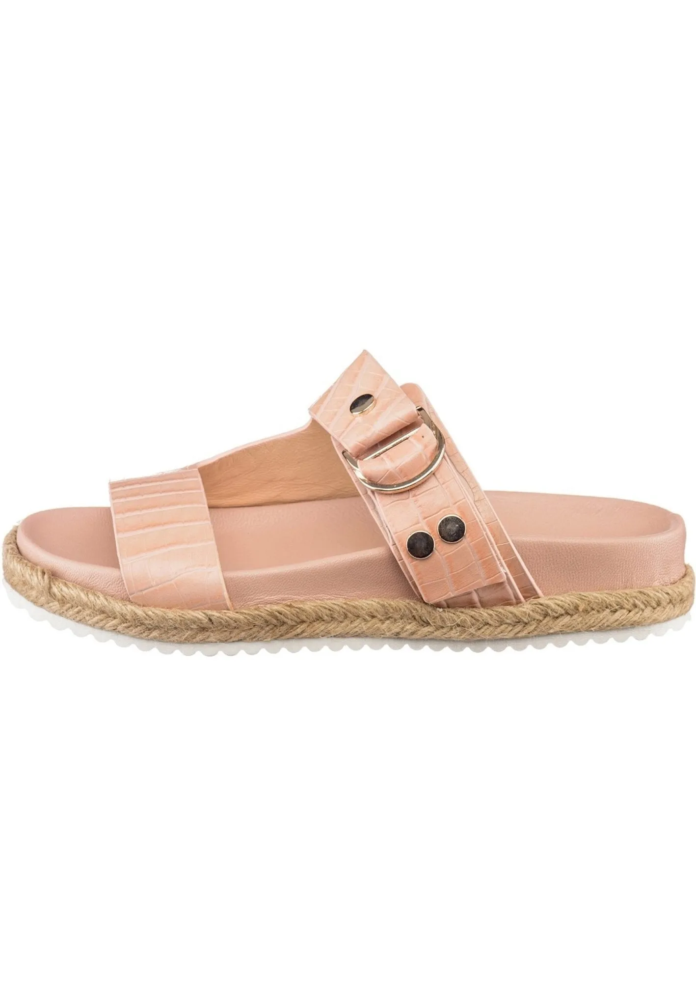 Buckle Strap Slide Sandals - Beige