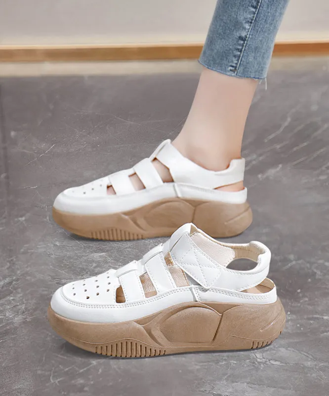 Casual Comfy Beige Hollow Out Platform Walking Sandals KJ030