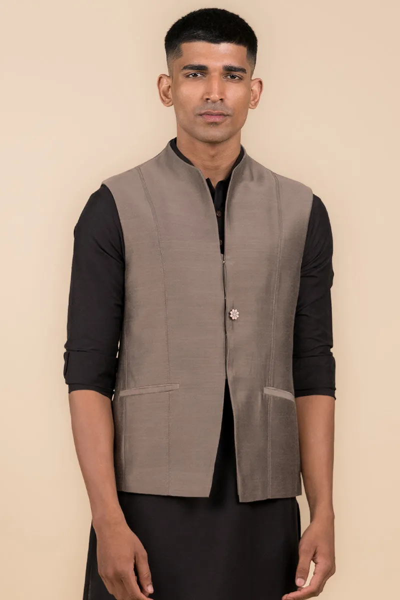 Charcoal Bundi With Top Stitch Detailing