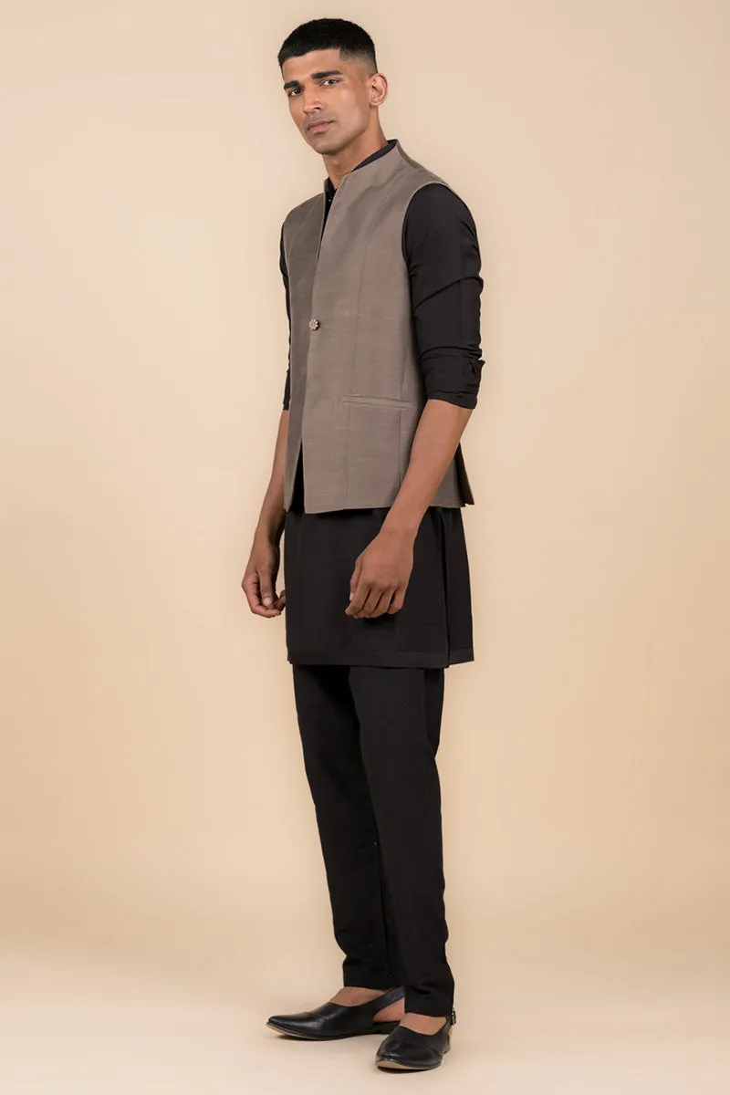 Charcoal Bundi With Top Stitch Detailing