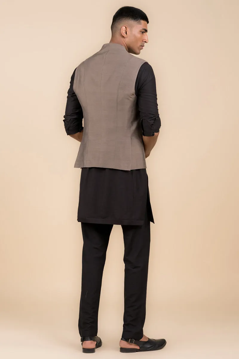 Charcoal Bundi With Top Stitch Detailing