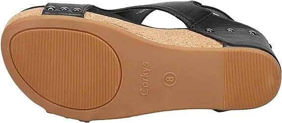 Corkys Women's Carley Wedge Sandal - Black Smooth 30-5316