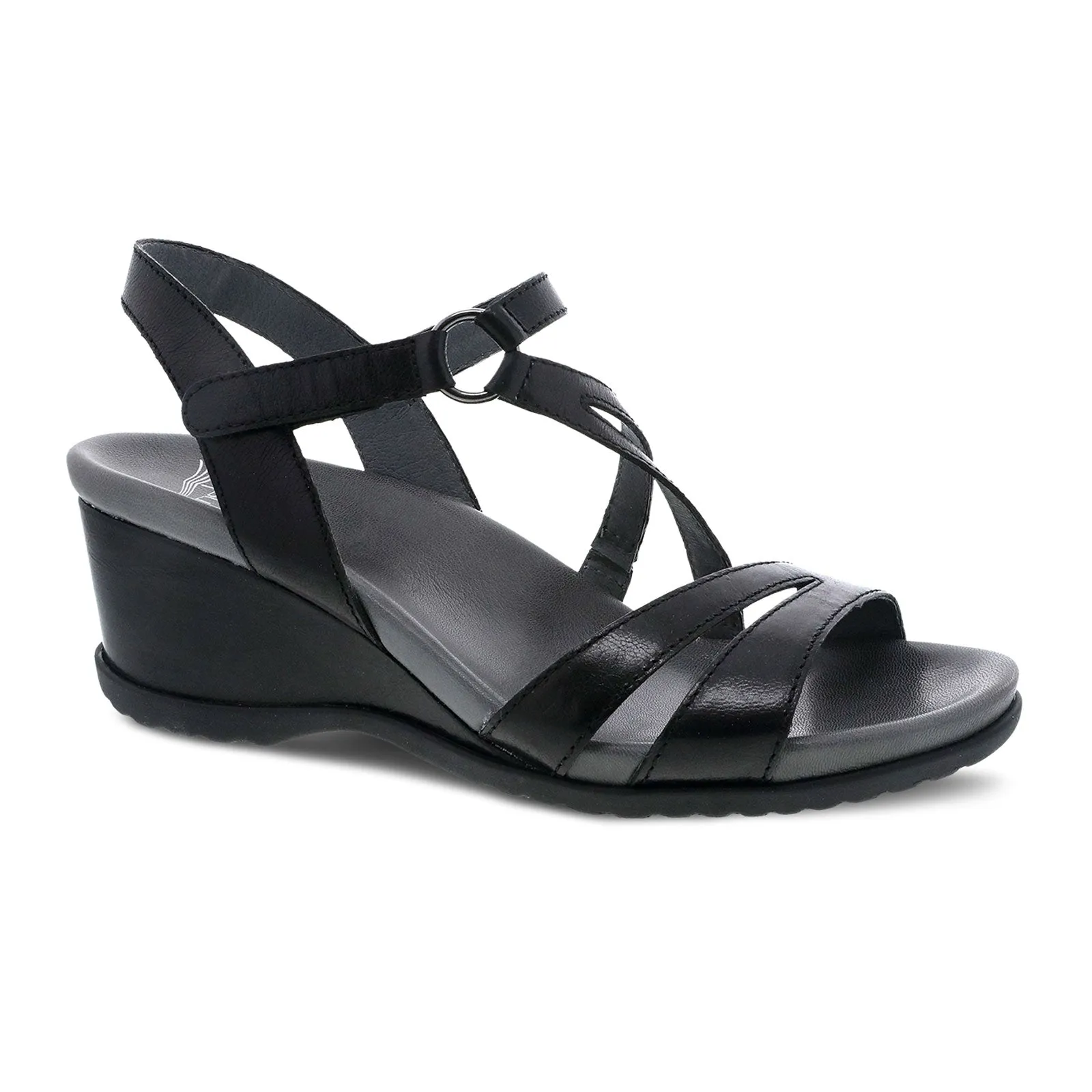 Dansko Addyson Wedge Sandal (Women) - Black Glazed Kid Leather