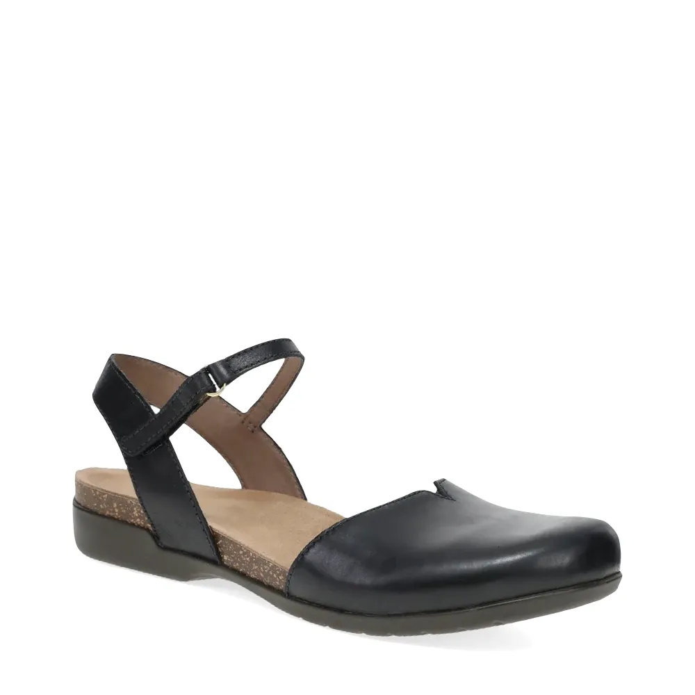 Dansko Women's Rowan Closed Toe Sandal in Black Waxy Leather