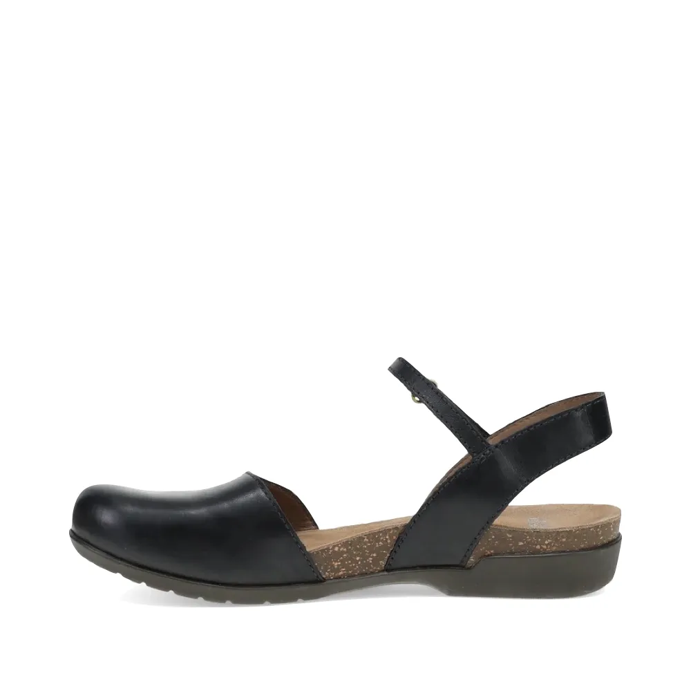 Dansko Women's Rowan Closed Toe Sandal in Black Waxy Leather