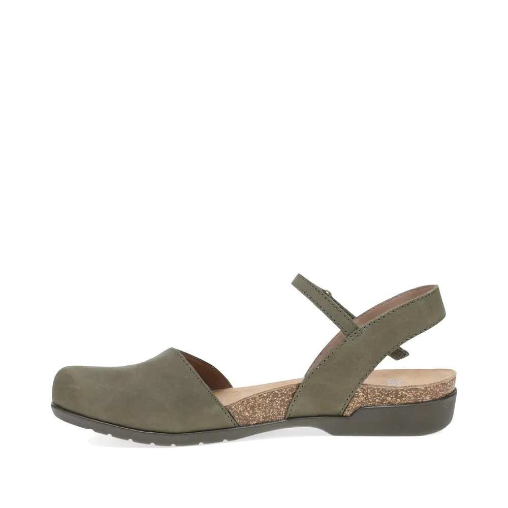 Dansko Women's Rowan Closed Toe Sandal in Ivy Green Nubuck