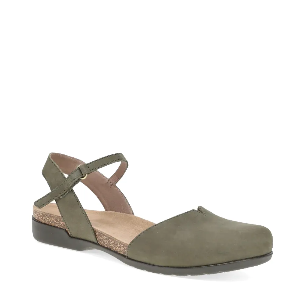 Dansko Women's Rowan Closed Toe Sandal in Ivy Green Nubuck