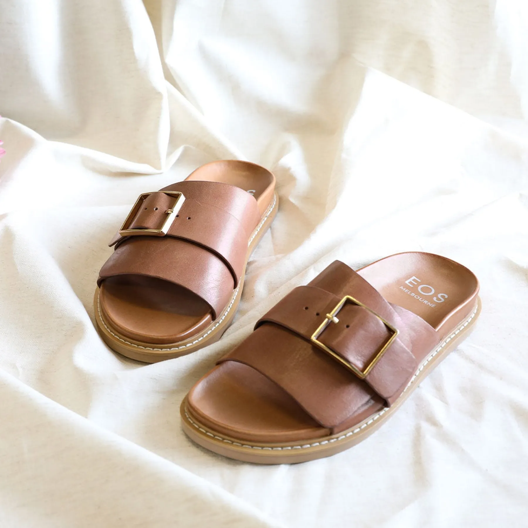 DEDE LEATHER SLIDE SANDALS