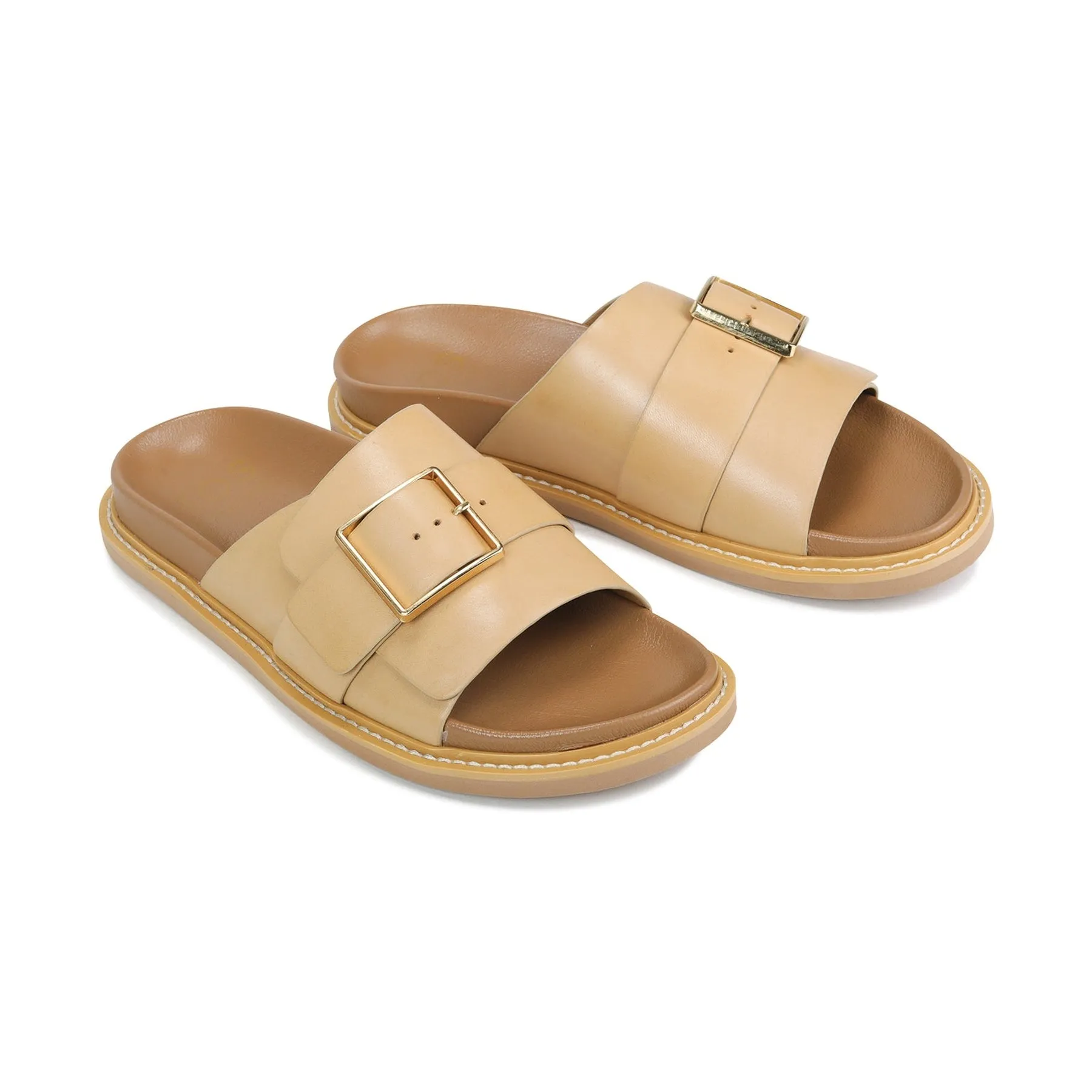 DEDE LEATHER SLIDE SANDALS