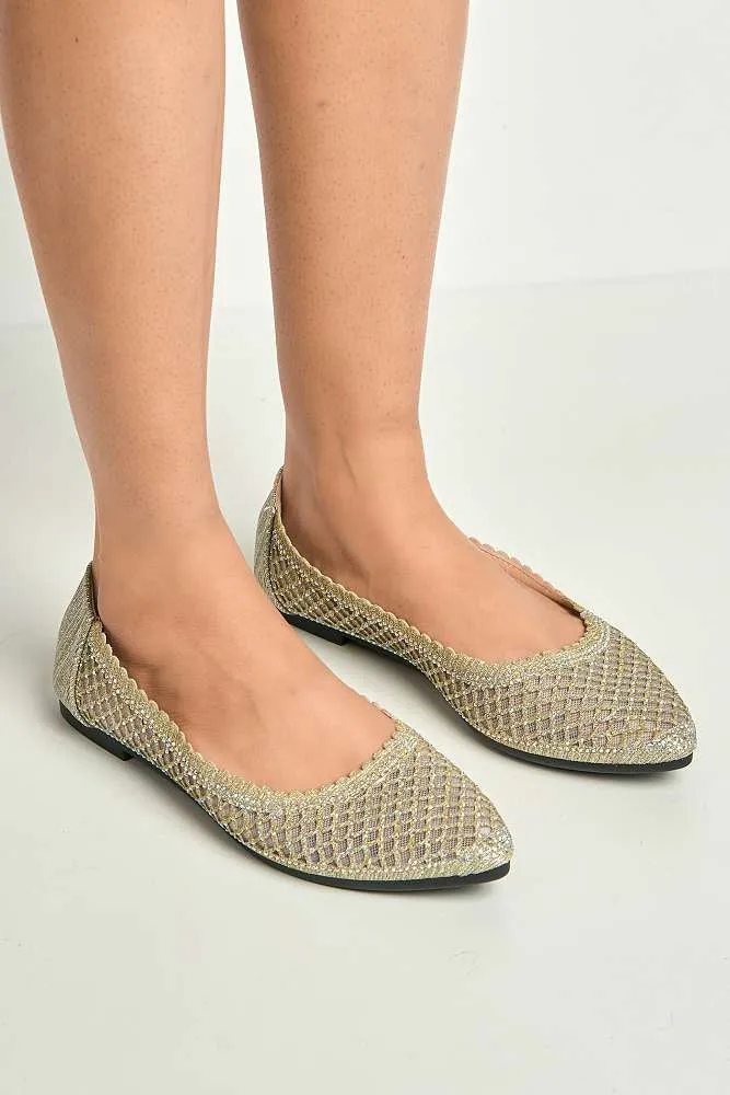 Ellora Pointed Toe Glitter Mesh Slip-On Pumps in Silver