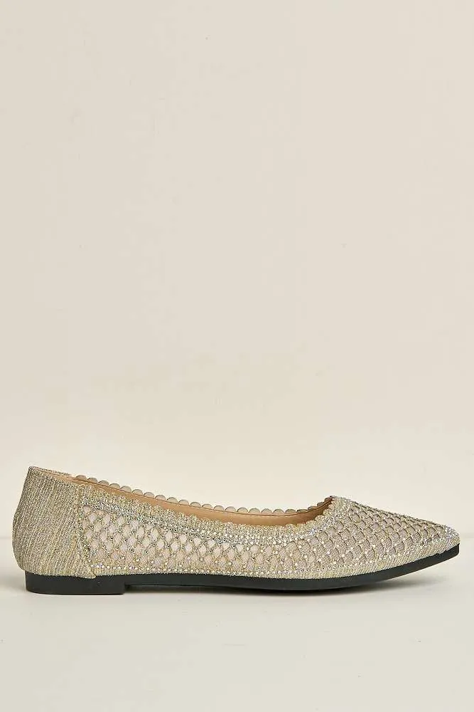 Ellora Pointed Toe Glitter Mesh Slip-On Pumps in Silver