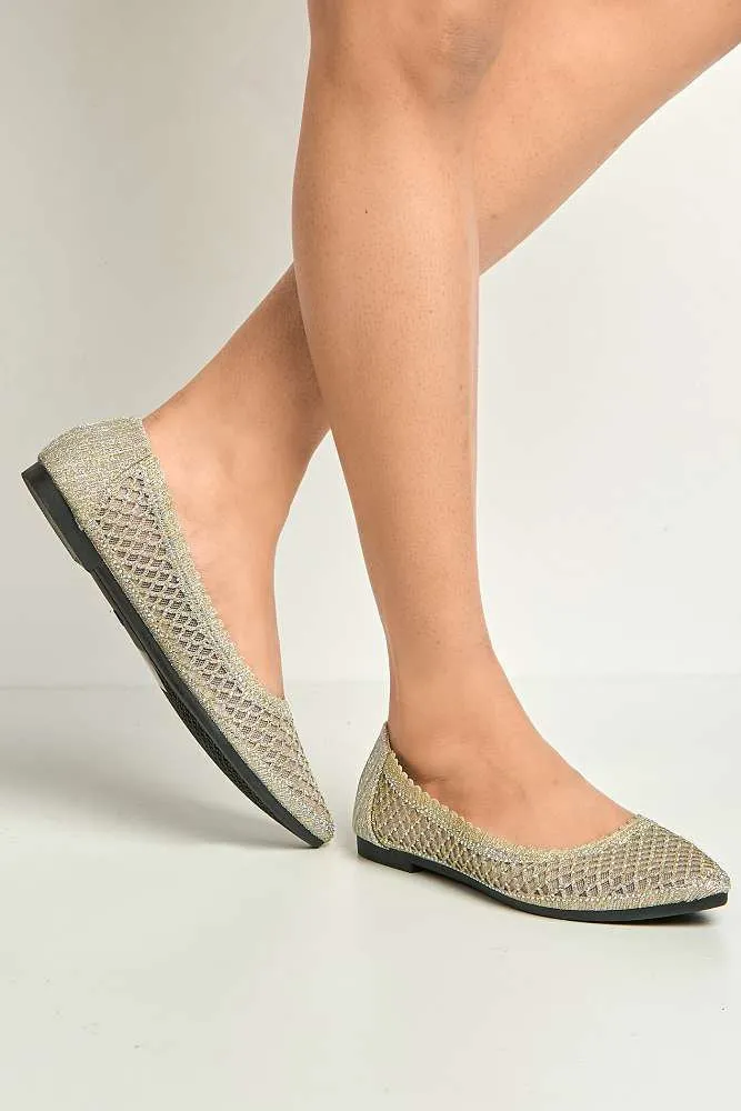 Ellora Pointed Toe Glitter Mesh Slip-On Pumps in Silver