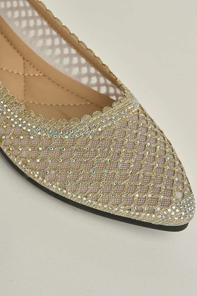 Ellora Pointed Toe Glitter Mesh Slip-On Pumps in Silver