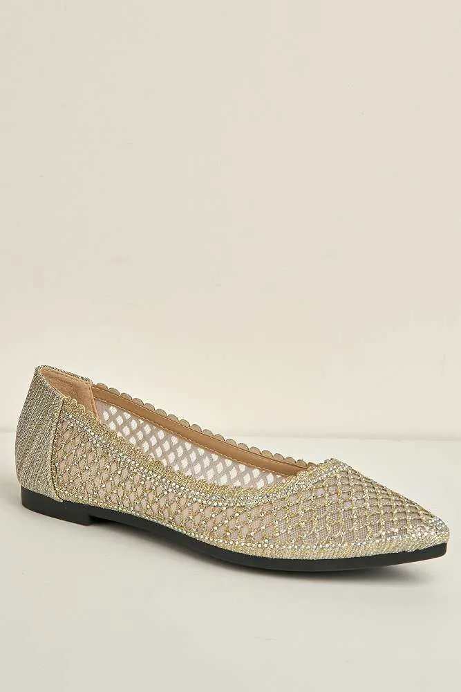 Ellora Pointed Toe Glitter Mesh Slip-On Pumps in Silver