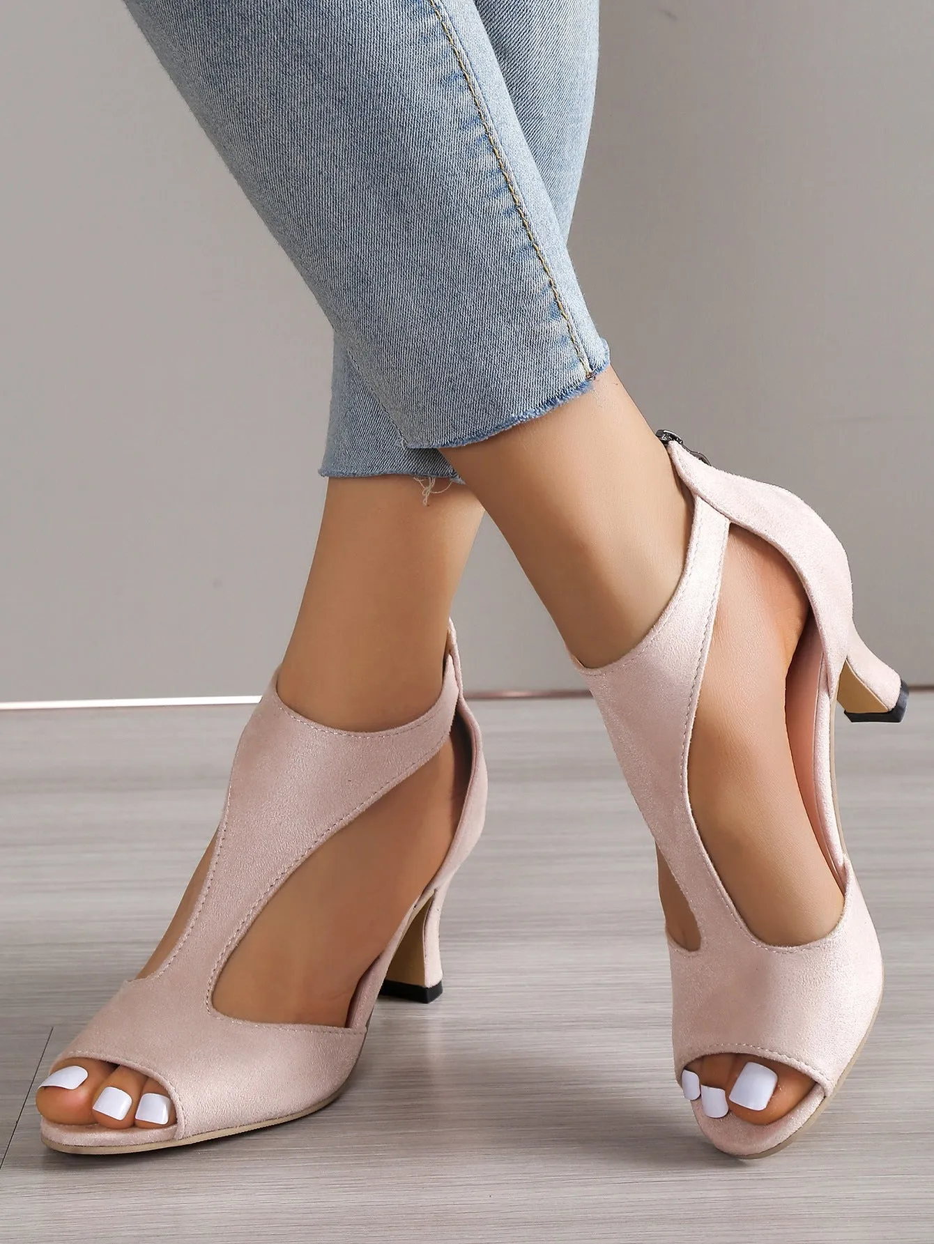 elveswallet Back Zipper Peep Toe High Heel Sandals