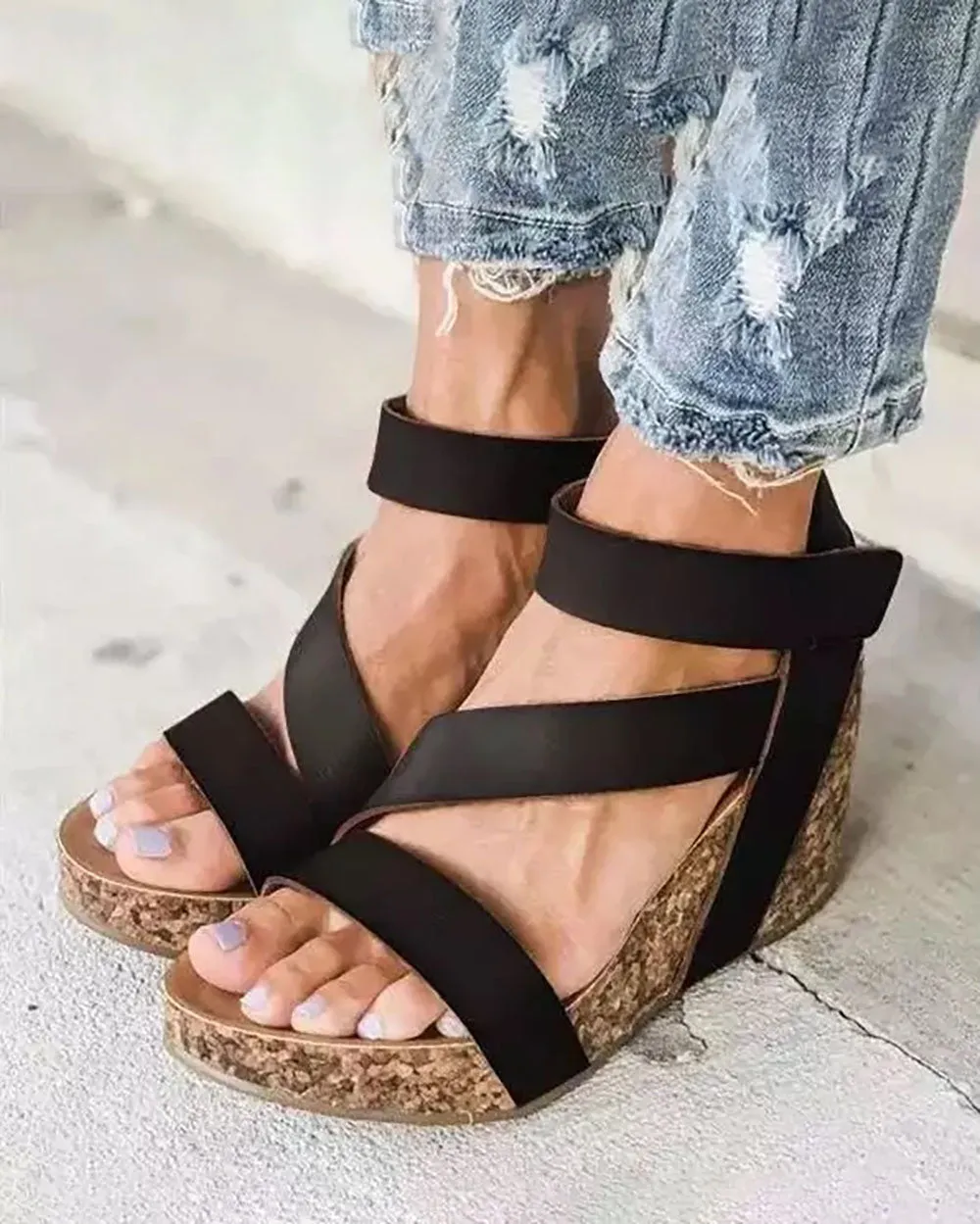 elveswallet Easy Life Velcro Wedge Sandals