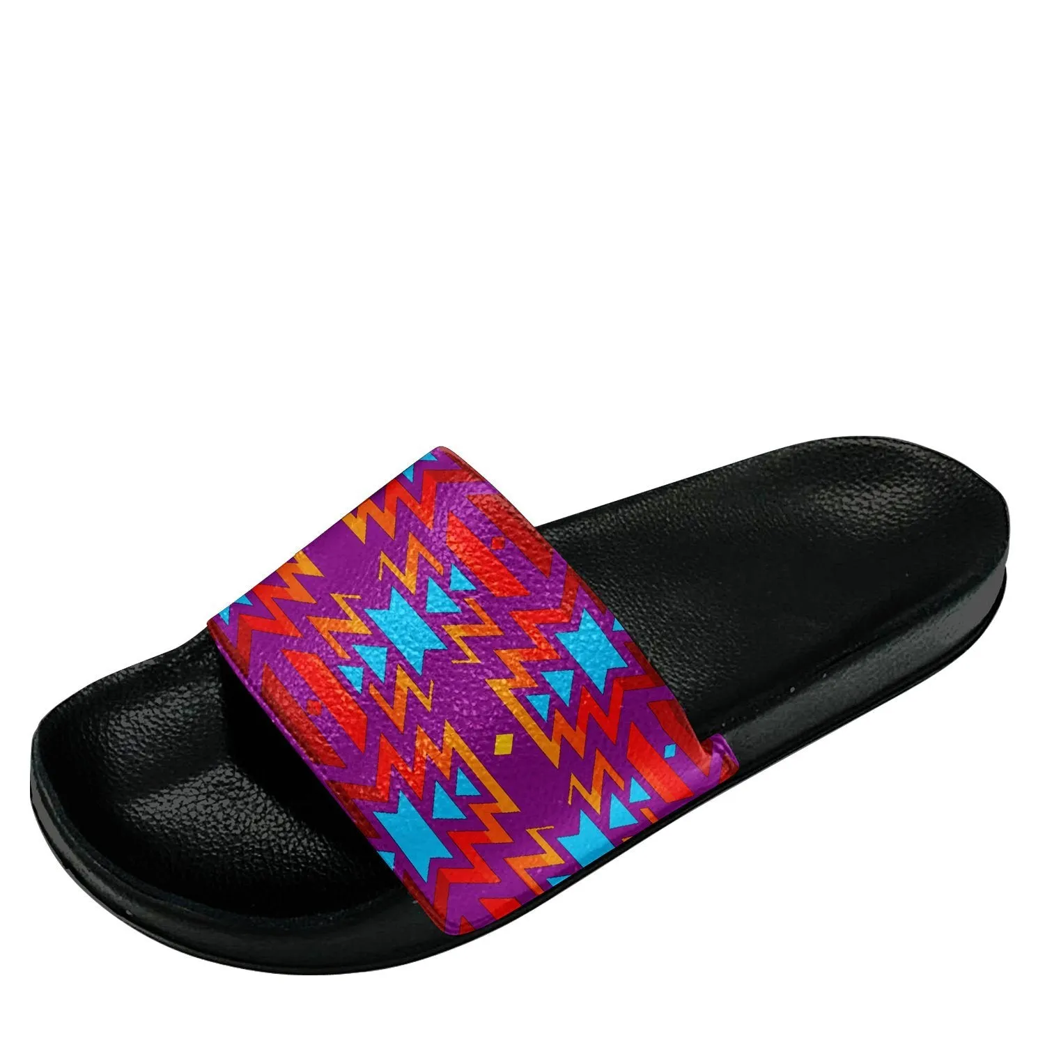 Fire Colors and Turquoise Purple Slide Sandals